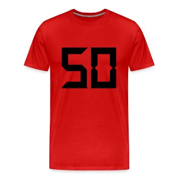 50. 50 ANS. 50e ANNIVERSAIRE. ANNIVERSAIRE 50 ANS. - T-shirt bio Premium Homme - rouge - Devant - Damien (186cm)