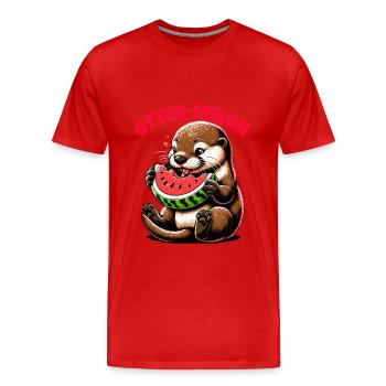 Otter Pun Funny Animal Humor Sarcasm - Men's Premium Organic T-Shirt - red - Front - Damien (186cm)