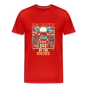 Rettungsschwimmer-lebensretter-beruf Am Strand - Männer Premium Bio T-Shirt - Rot - Vorne - Damien (186cm)