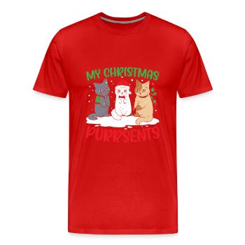 Cat Christmas Holiday Time - Men's Premium Organic T-Shirt - red - Front - Damien (186cm)