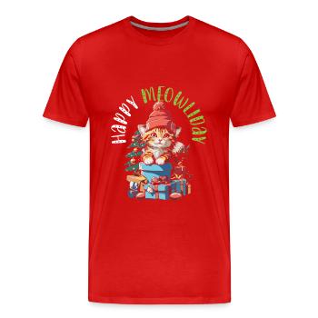 Cat Christmas Holiday Time - Men's Premium Organic T-Shirt - red - Front - Damien (186cm)