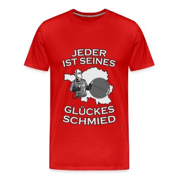 Saarland Schwenker - seines Glückes Schmied - Männer Premium Bio T-Shirt - Rot - Vorne - Damien (186cm)