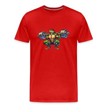 Frosch Kröte Unke Barbell Gym Fitness Workout - Männer Premium Bio T-Shirt - Rot - Vorne - Damien (186cm)