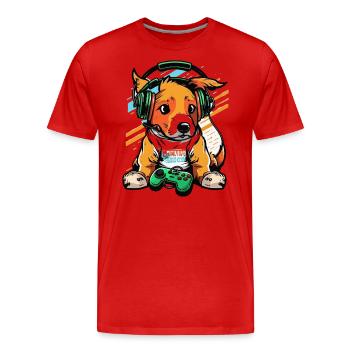 Gamers Hund - Männer Premium Bio T-Shirt - Rot - Vorne - Damien (186cm)