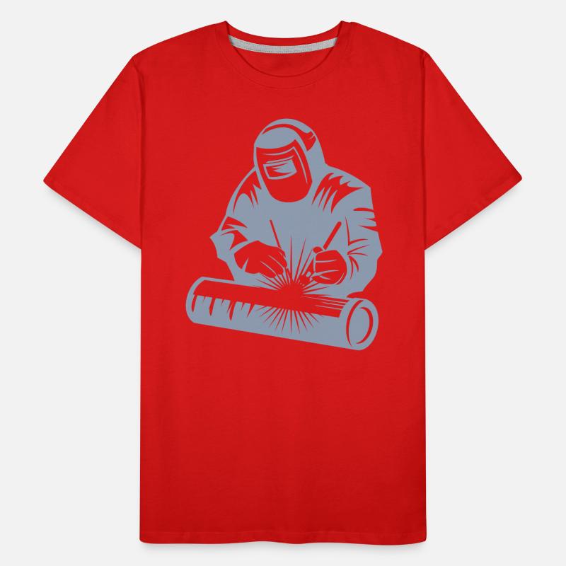 Welder silhouette during arc welding Men's Premium Organic T-Shirt