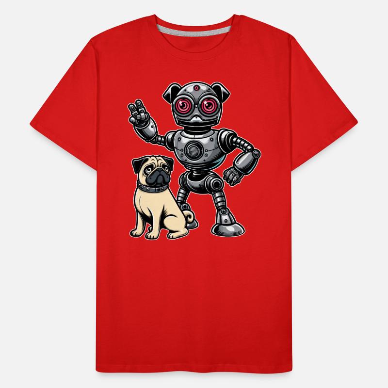 Mops Roboter und Herrchen Freunde Männer Premium Bio T-Shirt
