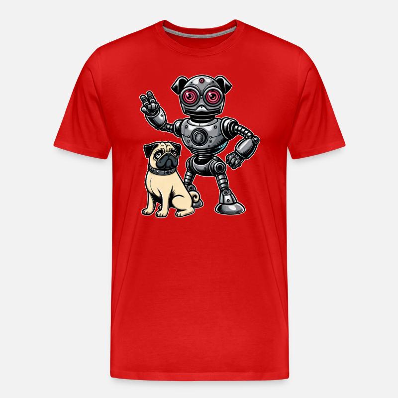 Mops Roboter und Herrchen Freunde - Männer Premium Bio T-Shirt - Rot