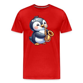 Penguin Saxophonist Jazz Concert - Men's Premium Organic T-Shirt - red - Front - Damien (186cm)