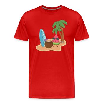 Mel Melone auf der Insel Sommer Melone - Männer Premium Bio T-Shirt - Rot - Vorne - Damien (186cm)