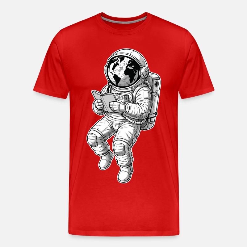 Astronaut Reading Space Earth - Männer Premium Bio T-Shirt - Rot