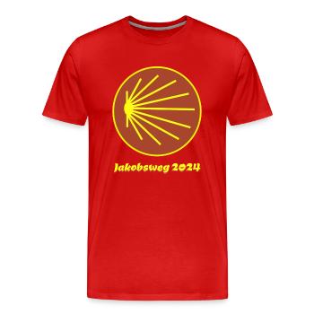 Jakobsweg 2024 Pilgermuschel Braun - Männer Premium Bio T-Shirt - Rot - Vorne - Damien (186cm)