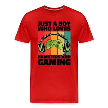Gamer und Hamster: Videospiele und unendliche Energie - Männer Premium Bio T-Shirt - Rot - Vorne - Damien (186cm)