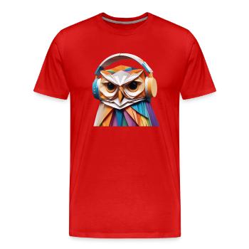 Hibou cool avec des écouteurs - T-shirt bio Premium Homme - rouge - Devant - Damien (186cm)