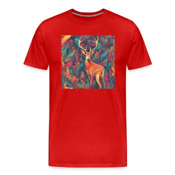Portrait de cerf coloré - T-shirt bio Premium Homme - rouge - Devant - Damien (186cm)