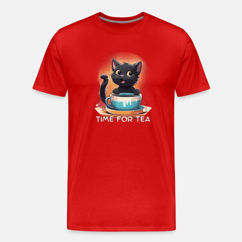 Katze mit Kaffee - Männer Premium Bio T-Shirt - Rot