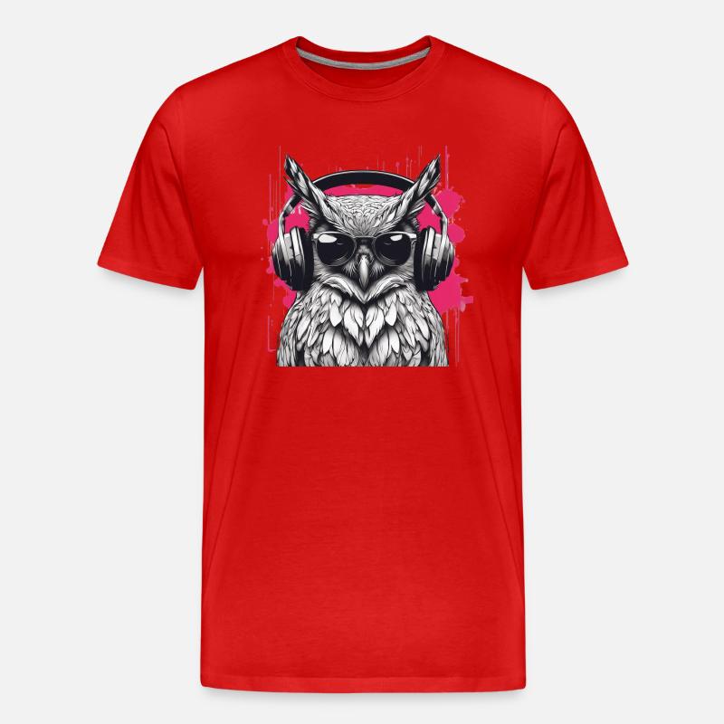 Eule mit Kopfhörer - Männer Premium Bio T-Shirt - Rot