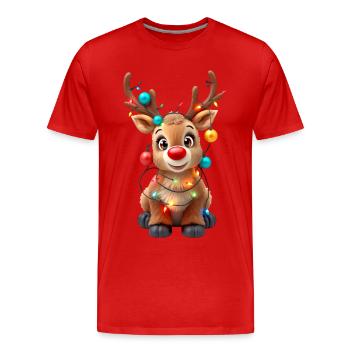 Reindeer Red Nose Rudolph Christmas Fairy Lights - Men's Premium Organic T-Shirt - red - Front - Damien (186cm)