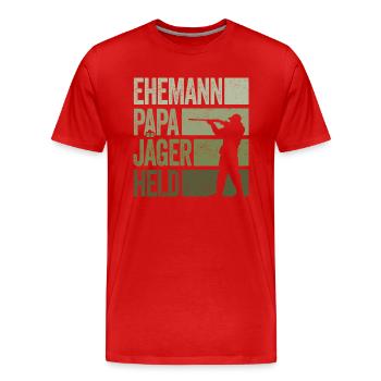Ehemann Papa Jäger Held Rotwild Jagd Jagen Lustig - Männer Premium Bio T-Shirt - Rot - Vorne - Damien (186cm)