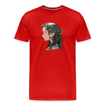 Portrait einer jungen Frau im Cartoon Stil - Männer Premium Bio T-Shirt - Rot - Vorne - Damien (186cm)