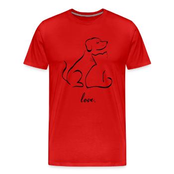 Amour des animaux - Chien et chat - T-shirt bio Premium Homme - rouge - Devant - Damien (186cm)