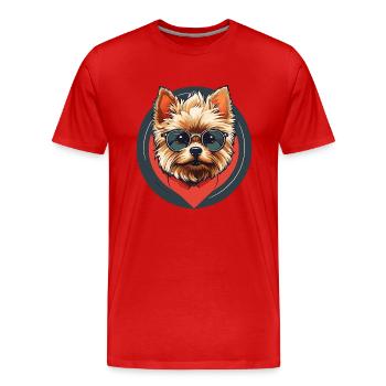 Yorkshire Yorkshire Terrier cool avec lunettes de soleil - T-shirt bio Premium Homme - rouge - Devant - Damien (186cm)