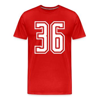 36 Numéro de numéro - T-shirt bio Premium Homme - rouge - Devant - Damien (186cm)