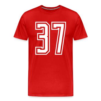 37 Numéro de numéro - T-shirt bio Premium Homme - rouge - Devant - Damien (186cm)