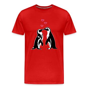 Penguins in love - Men's Premium Organic T-Shirt - red - Front - Damien (186cm)