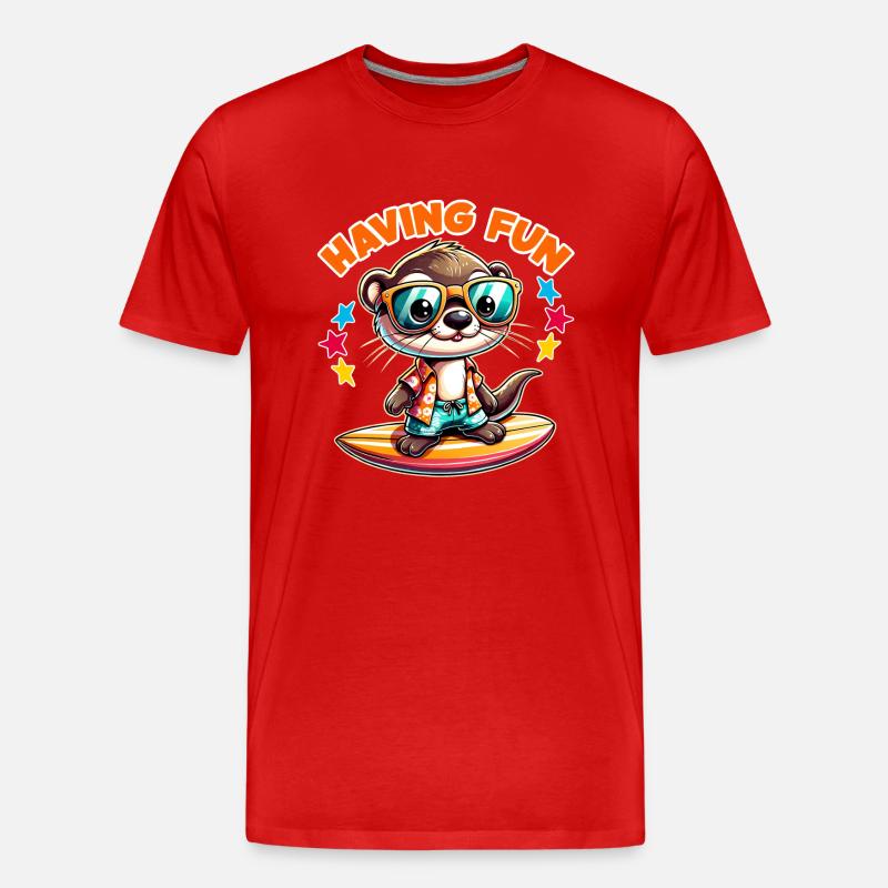Lustiger surfender Otter mit Sonnenbrille - Männer Premium Bio T-Shirt - Rot