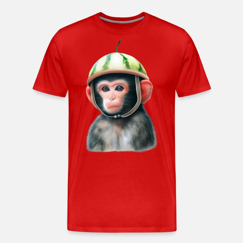 Affe mit Wassermelone - Männer Premium Bio T-Shirt - Rot