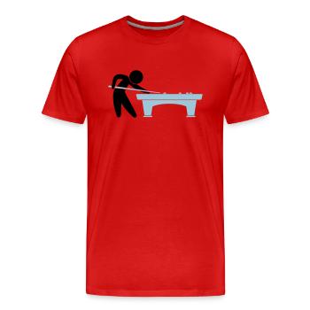 A pool player is on the pool table - Men's Premium Organic T-Shirt - red - Front - Damien (186cm)