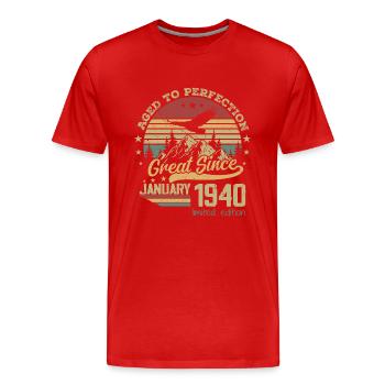 84 years old Aged to Perfection born: January 1940 - Men's Premium Organic T-Shirt - red - Front - Damien (186cm)