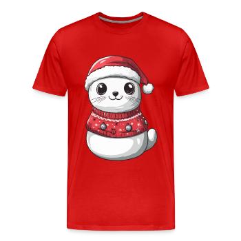 Robbe Tier Weihnachten Comic - Männer Premium Bio T-Shirt - Rot - Vorne - Damien (186cm)