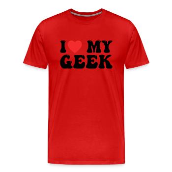 Ich liebe meinen Geek - Männer Premium Bio T-Shirt - Rot - Vorne - Damien (186cm)