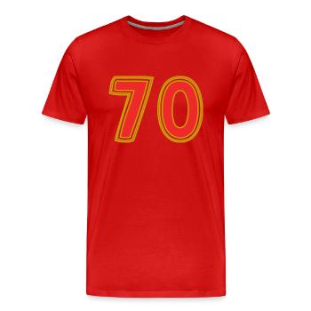 70. 70 ANS. 70e ANNIVERSAIRE. ANNIVERSAIRE 70 ANS. - T-shirt bio Premium Homme - rouge - Devant - Damien (186cm)