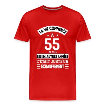 Cadeau anniversaire 55 ans - T-shirt bio Premium Homme - rouge - Devant - Damien (186cm)