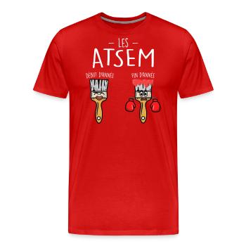 les ATSEM en début et fin d'année - T-shirt bio Premium Homme - rouge - Devant - Damien (186cm)
