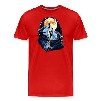 Wölfe bei Vollmond - Männer Premium Bio T-Shirt - Rot - Vorne - Damien (186cm)