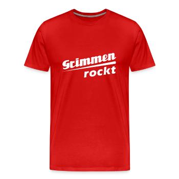 Grimmen rockt - Textdesign mit Stadtnamen - Männer Premium Bio T-Shirt - Rot - Vorne - Damien (186cm)