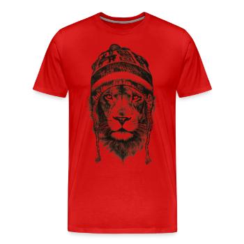 puissance Lion Cap Roi Noir Animaux - T-shirt bio Premium Homme - rouge - Devant - Damien (186cm)