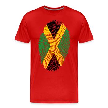 JAMAÏQUE EMPREINTE. RASTAFARI REGGAE RASTA - T-shirt bio Premium Homme - rouge - Devant - Damien (186cm)