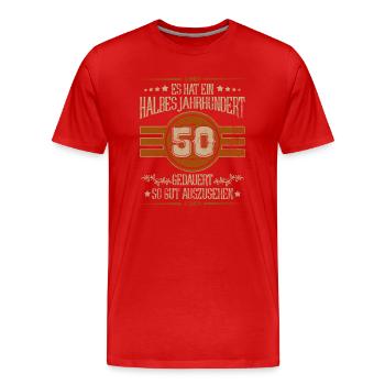 Geburtstag 50 Shirt Es hat ein halbes Jahrhundert - Männer Premium Bio T-Shirt - Rot - Vorne - Damien (186cm)