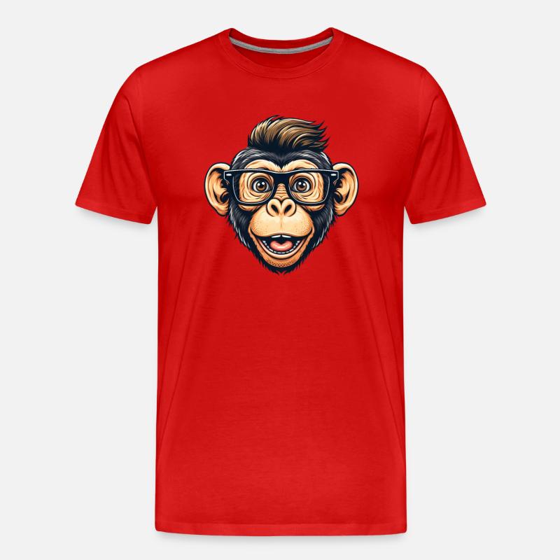 Schimpanse-Nerd mit Brille - Männer Premium Bio T-Shirt - Rot