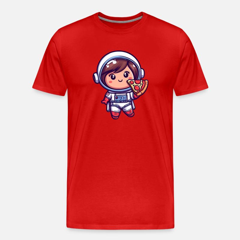 Astronautenmädchen mit Pizza - Männer Premium Bio T-Shirt - Rot