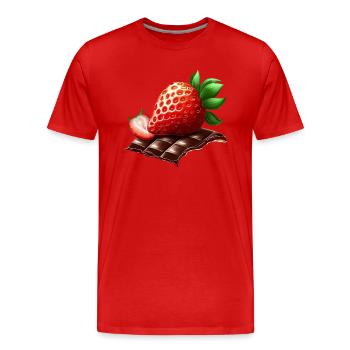 Séduction sucrée : la fraise rencontre le chocolat - T-shirt bio Premium Homme - rouge - Devant - Damien (186cm)