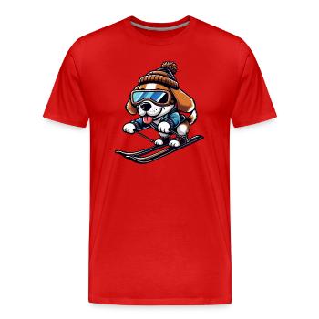 Winterurlaub mit Huhn beim Skifahren - Männer Premium Bio T-Shirt - Rot - Vorne - Damien (186cm)