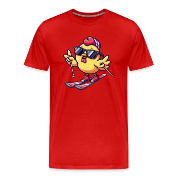 Winterurlaub mit Huhn beim Skifahren - Männer Premium Bio T-Shirt - Rot - Vorne - Damien (186cm)