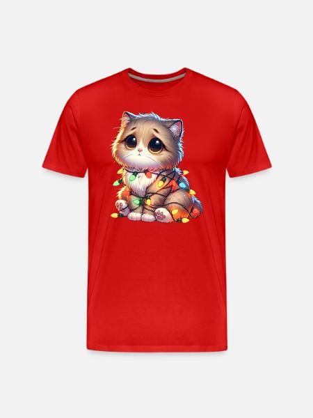 Cute Christmas Cat - Funny - Men's Premium Organic T-Shirt - red