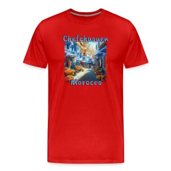 Chefchaouen, Maroc - Les ruelles colorées de la vieille ville - T-shirt bio Premium Homme - rouge - Devant - Damien (186cm)