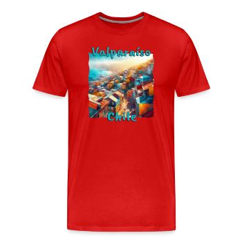 Valparaiso, Chili - Ville grunge au bord de l’océan Pacifique - T-shirt bio Premium Homme - rouge - Devant - Damien (186cm)